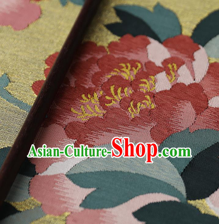 China Peony Pattern Yellow Silk Fan Traditional Hanfu Palace Fan Handmade Ebony Fans China Peony Pattern Yellow Silk Fan Traditional Hanfu Palace Fan Handmade Ebony Fans