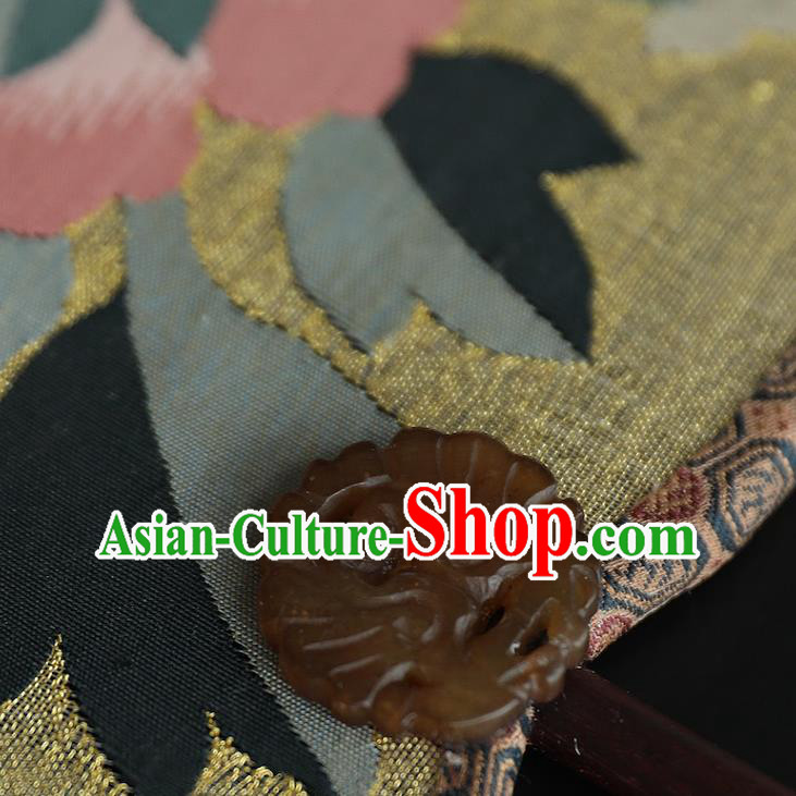 China Peony Pattern Yellow Silk Fan Traditional Hanfu Palace Fan Handmade Ebony Fans China Peony Pattern Yellow Silk Fan Traditional Hanfu Palace Fan Handmade Ebony Fans