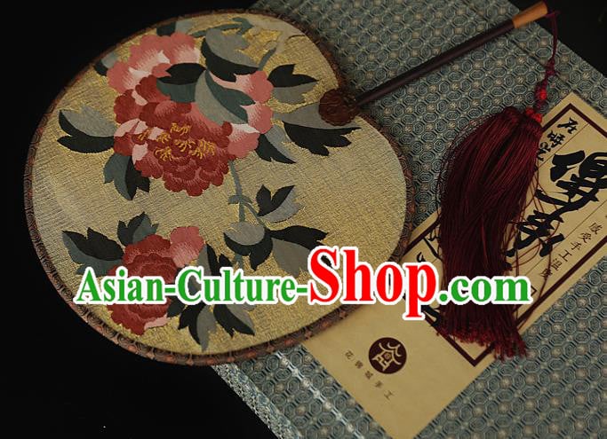 China Peony Pattern Yellow Silk Fan Traditional Hanfu Palace Fan Handmade Ebony Fans China Peony Pattern Yellow Silk Fan Traditional Hanfu Palace Fan Handmade Ebony Fans
