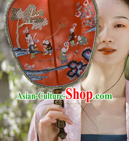 China Handmade Hanfu Fans Embroidered Children Red Silk Fan Traditional Wedding Palace Fan China Handmade Hanfu Fans Embroidered Children Red Silk Fan Traditional Wedding Palace Fan