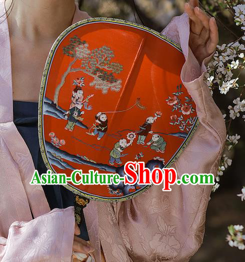 China Handmade Hanfu Fans Embroidered Children Red Silk Fan Traditional Wedding Palace Fan China Handmade Hanfu Fans Embroidered Children Red Silk Fan Traditional Wedding Palace Fan