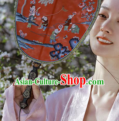 China Handmade Hanfu Fans Embroidered Children Red Silk Fan Traditional Wedding Palace Fan China Handmade Hanfu Fans Embroidered Children Red Silk Fan Traditional Wedding Palace Fan