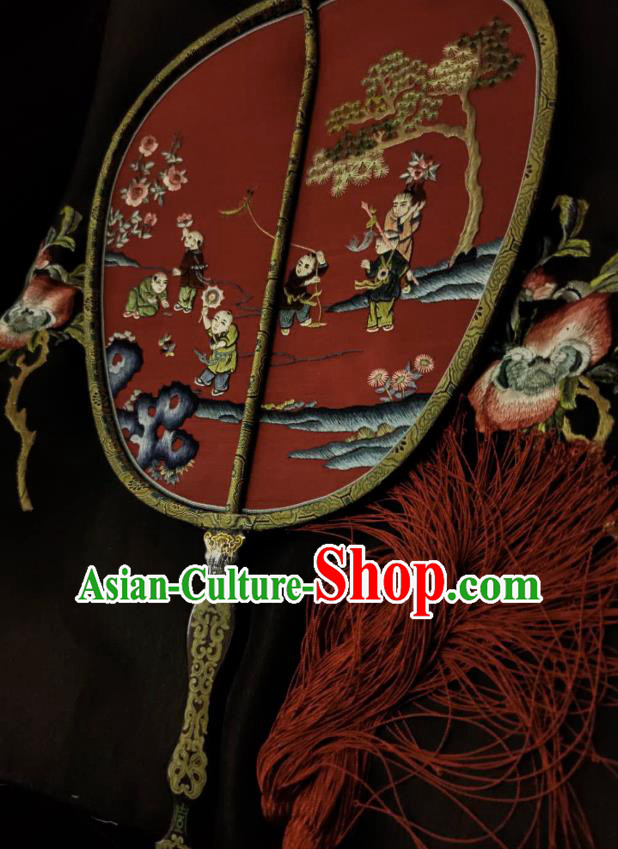 China Handmade Hanfu Fans Embroidered Children Red Silk Fan Traditional Wedding Palace Fan China Handmade Hanfu Fans Embroidered Children Red Silk Fan Traditional Wedding Palace Fan