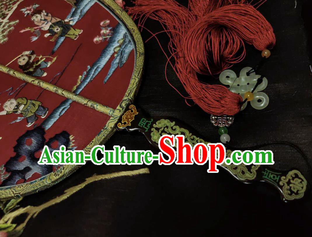 China Handmade Hanfu Fans Embroidered Children Red Silk Fan Traditional Wedding Palace Fan China Handmade Hanfu Fans Embroidered Children Red Silk Fan Traditional Wedding Palace Fan