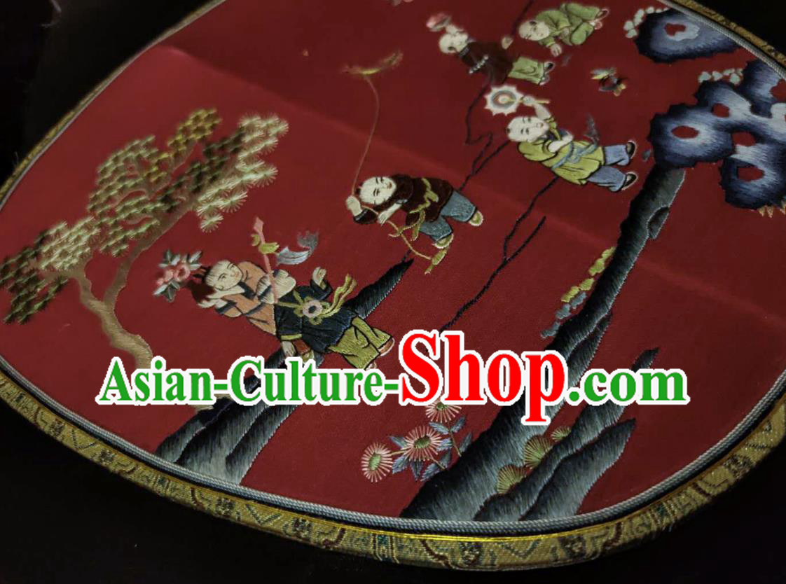 China Handmade Hanfu Fans Embroidered Children Red Silk Fan Traditional Wedding Palace Fan China Handmade Hanfu Fans Embroidered Children Red Silk Fan Traditional Wedding Palace Fan