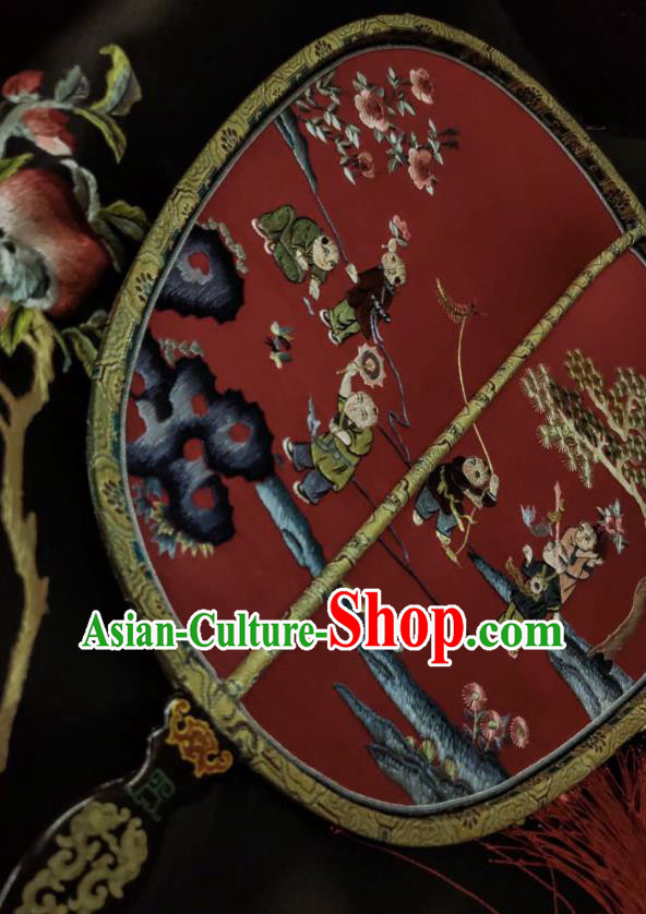 China Handmade Hanfu Fans Embroidered Children Red Silk Fan Traditional Wedding Palace Fan China Handmade Hanfu Fans Embroidered Children Red Silk Fan Traditional Wedding Palace Fan