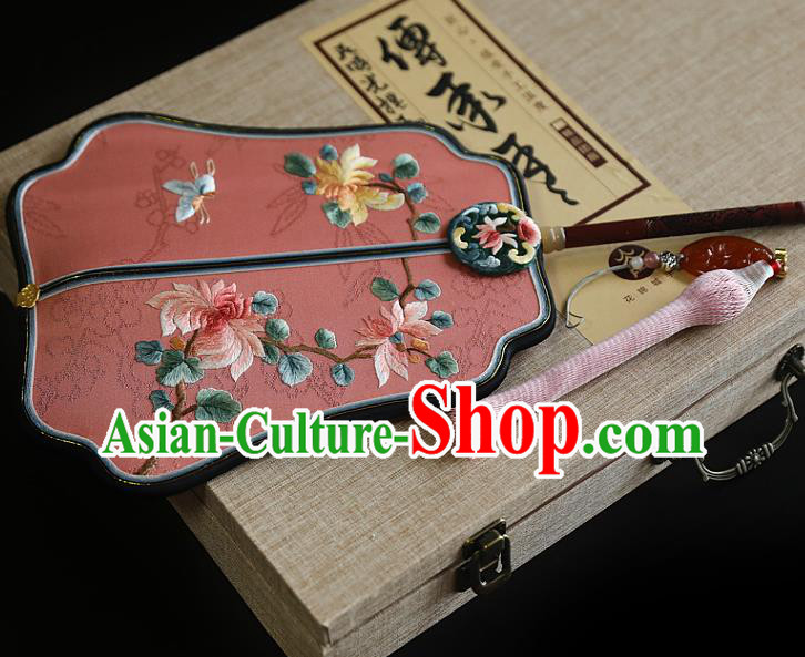 China Traditional Hanfu Pink Silk Fan Wedding Embroidered Chrysanthemum Palace Fan Handmade Fans China Traditional Hanfu Pink Silk Fan Wedding Embroidered Chrysanthemum Palace Fan Handmade Fans
