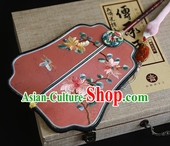 China Traditional Hanfu Pink Silk Fan Wedding Embroidered Chrysanthemum Palace Fan Handmade Fans China Traditional Hanfu Pink Silk Fan Wedding Embroidered Chrysanthemum Palace Fan Handmade Fans