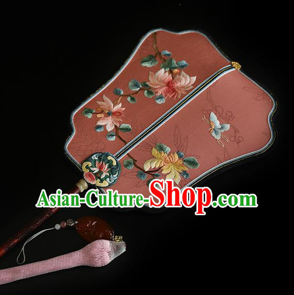 China Traditional Hanfu Pink Silk Fan Wedding Embroidered Chrysanthemum Palace Fan Handmade Fans China Traditional Hanfu Pink Silk Fan Wedding Embroidered Chrysanthemum Palace Fan Handmade Fans