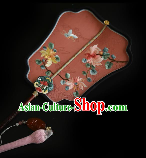 China Traditional Hanfu Pink Silk Fan Wedding Embroidered Chrysanthemum Palace Fan Handmade Fans China Traditional Hanfu Pink Silk Fan Wedding Embroidered Chrysanthemum Palace Fan Handmade Fans