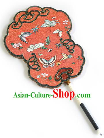 China Traditional Hanfu Red Silk Fan Handmade Butterfly Pattern Fans Wedding Palace Fan China Traditional Hanfu Red Silk Fan Handmade Butterfly Pattern Fans Wedding Palace Fan