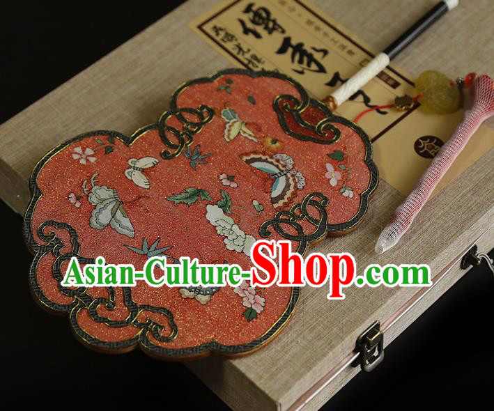 China Traditional Hanfu Red Silk Fan Handmade Butterfly Pattern Fans Wedding Palace Fan China Traditional Hanfu Red Silk Fan Handmade Butterfly Pattern Fans Wedding Palace Fan