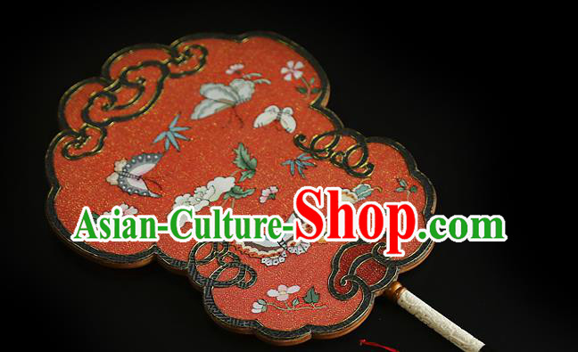 China Traditional Hanfu Red Silk Fan Handmade Butterfly Pattern Fans Wedding Palace Fan China Traditional Hanfu Red Silk Fan Handmade Butterfly Pattern Fans Wedding Palace Fan