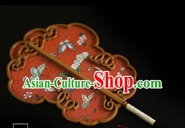 China Traditional Hanfu Red Silk Fan Handmade Butterfly Pattern Fans Wedding Palace Fan China Traditional Hanfu Red Silk Fan Handmade Butterfly Pattern Fans Wedding Palace Fan