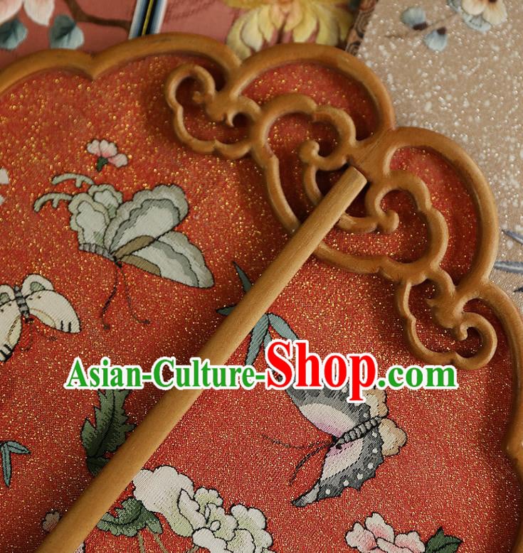 China Traditional Hanfu Red Silk Fan Handmade Butterfly Pattern Fans Wedding Palace Fan China Traditional Hanfu Red Silk Fan Handmade Butterfly Pattern Fans Wedding Palace Fan