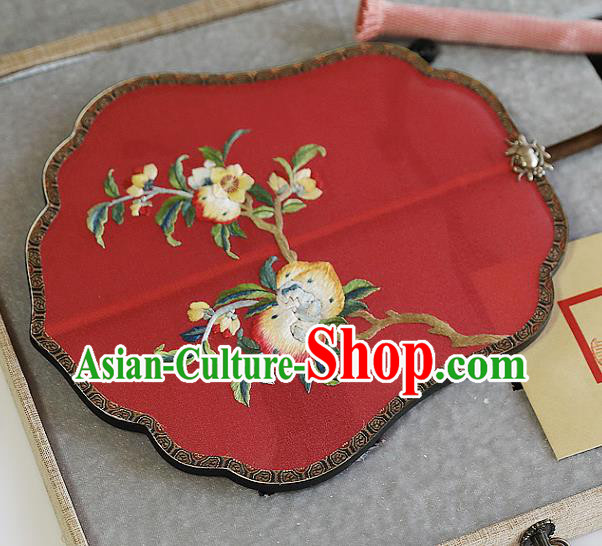 China Handmade Fans Traditional Hanfu Red Silk Fan Wedding Embroidered Peach Palace Fan China Handmade Fans Traditional Hanfu Red Silk Fan Wedding Embroidered Peach Palace Fan