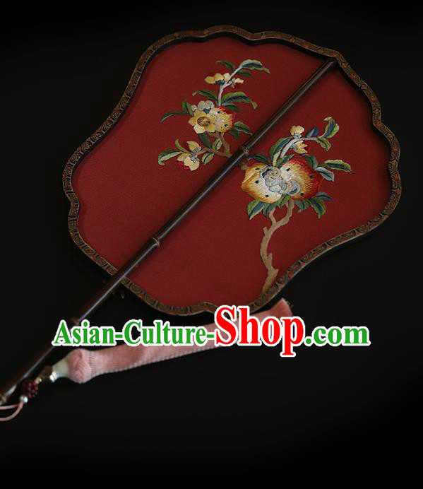 China Handmade Fans Traditional Hanfu Red Silk Fan Wedding Embroidered Peach Palace Fan China Handmade Fans Traditional Hanfu Red Silk Fan Wedding Embroidered Peach Palace Fan