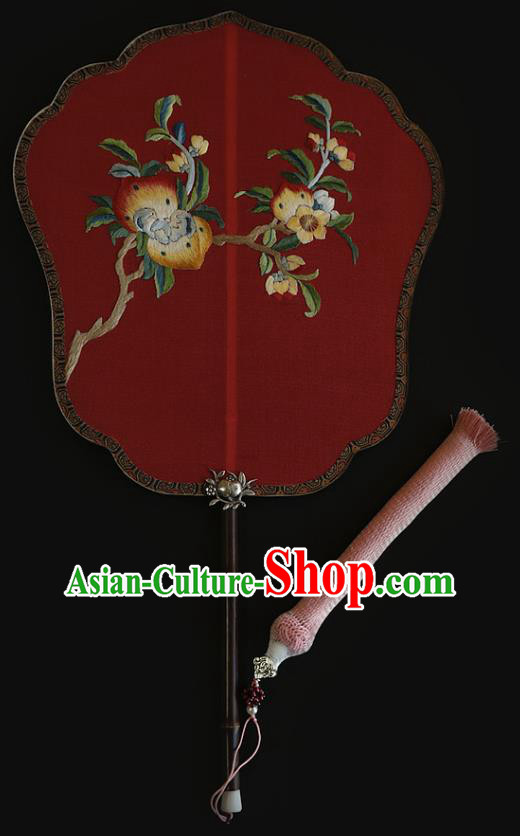 China Handmade Fans Traditional Hanfu Red Silk Fan Wedding Embroidered Peach Palace Fan China Handmade Fans Traditional Hanfu Red Silk Fan Wedding Embroidered Peach Palace Fan