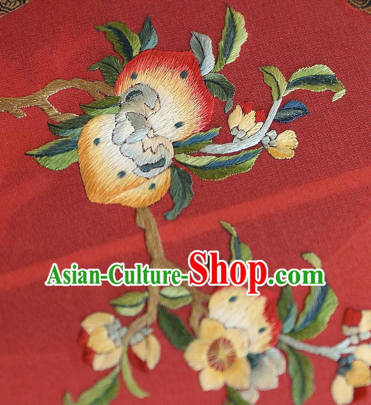 China Handmade Fans Traditional Hanfu Red Silk Fan Wedding Embroidered Peach Palace Fan China Handmade Fans Traditional Hanfu Red Silk Fan Wedding Embroidered Peach Palace Fan