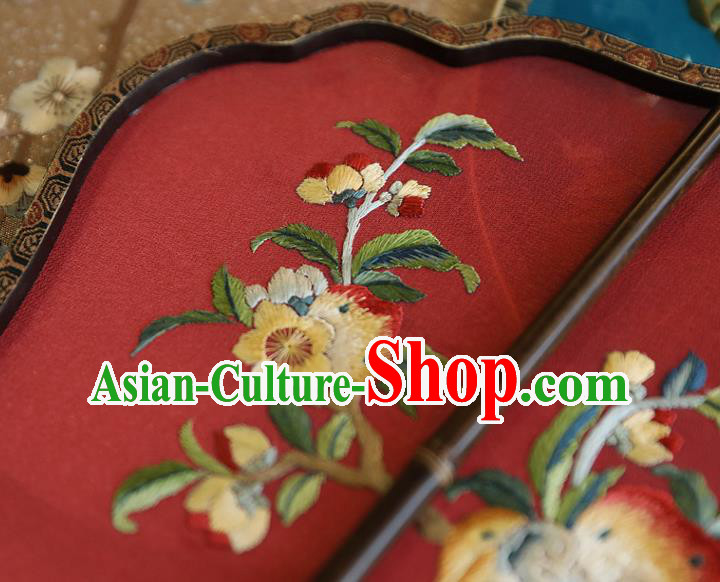 China Handmade Fans Traditional Hanfu Red Silk Fan Wedding Embroidered Peach Palace Fan China Handmade Fans Traditional Hanfu Red Silk Fan Wedding Embroidered Peach Palace Fan