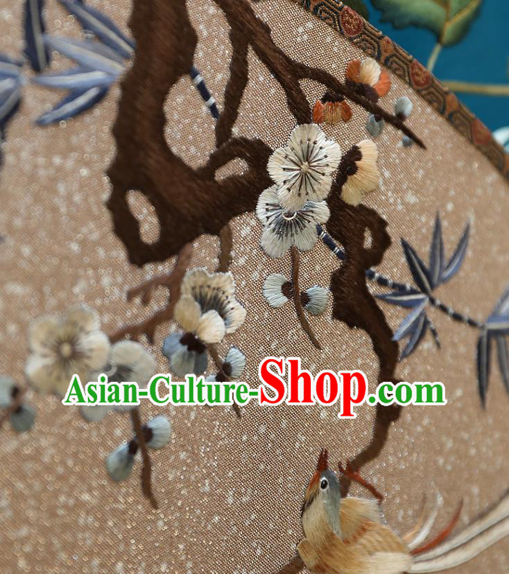 China Wedding Embroidered Plum Blossom Palace Fan Handmade Fans Traditional Hanfu Brown Silk Fan China Wedding Embroidered Plum Blossom Palace Fan Handmade Fans Traditional Hanfu Brown Silk Fan