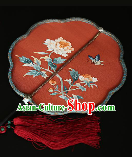 China Handmade Peony Pattern Palace Fan Wedding Red Silk Fan Traditional Court Hanfu Fan China Handmade Peony Pattern Palace Fan Wedding Red Silk Fan Traditional Court Hanfu Fan