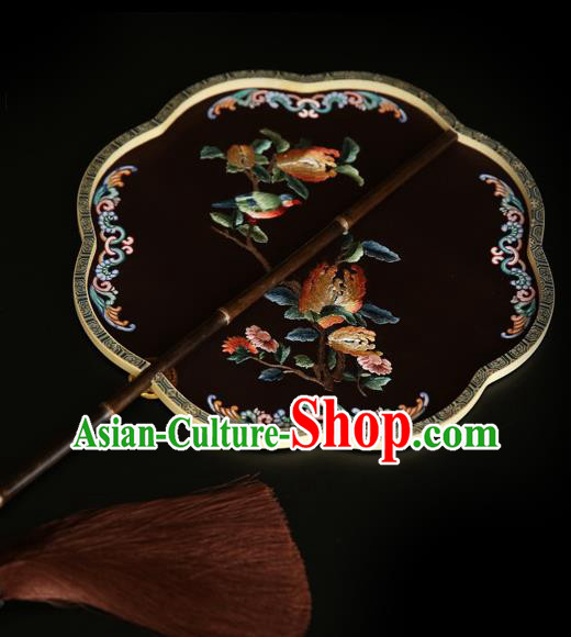 China Handmade Embroidered Chrysanthemum Palace Fan Traditional Court Hanfu Fan Wedding Black Silk Fan China Handmade Embroidered Chrysanthemum Palace Fan Traditional Court Hanfu Fan Wedding Black Silk Fan