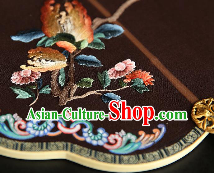 China Handmade Embroidered Chrysanthemum Palace Fan Traditional Court Hanfu Fan Wedding Black Silk Fan China Handmade Embroidered Chrysanthemum Palace Fan Traditional Court Hanfu Fan Wedding Black Silk Fan