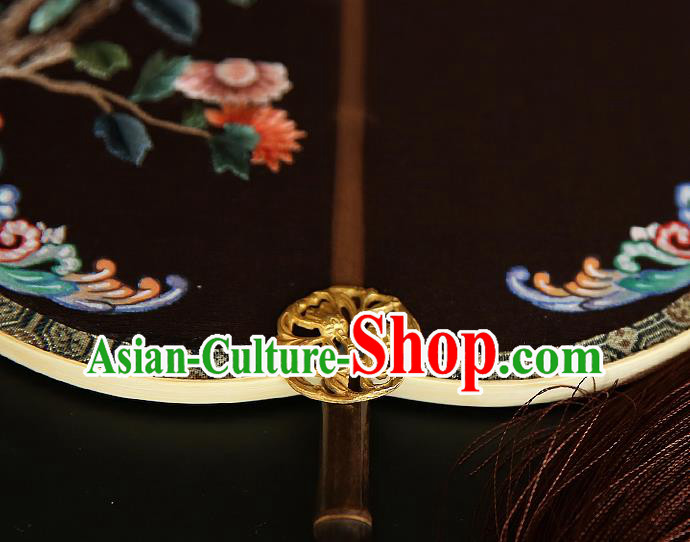 China Handmade Embroidered Chrysanthemum Palace Fan Traditional Court Hanfu Fan Wedding Black Silk Fan China Handmade Embroidered Chrysanthemum Palace Fan Traditional Court Hanfu Fan Wedding Black Silk Fan