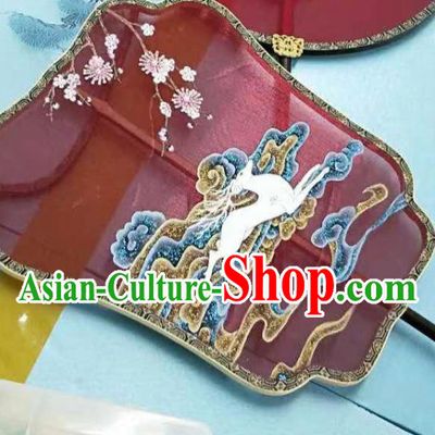 China Handmade Embroidered Palace Fan Traditional Court Hanfu Fan Wedding Wine Red Silk Fan