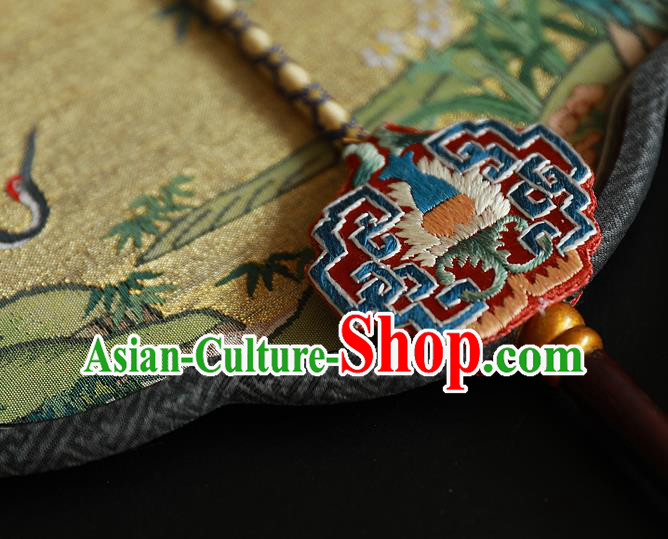 China Kesi Wedding Fan Traditional Hanfu Silk Fan Handmade Crane Peach Pattern Palace Fan China Kesi Wedding Fan Traditional Hanfu Silk Fan Handmade Crane Peach Pattern Palace Fan
