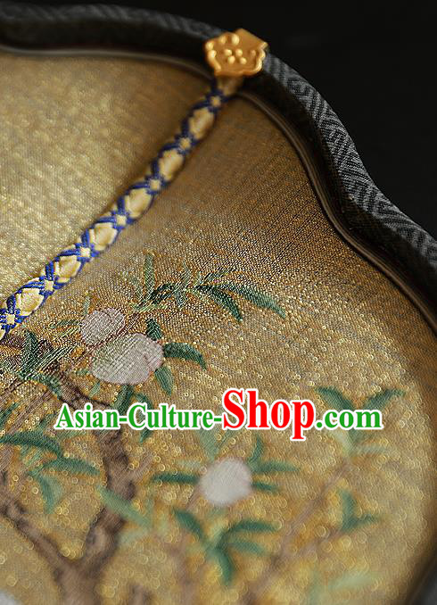 China Kesi Wedding Fan Traditional Hanfu Silk Fan Handmade Crane Peach Pattern Palace Fan China Kesi Wedding Fan Traditional Hanfu Silk Fan Handmade Crane Peach Pattern Palace Fan