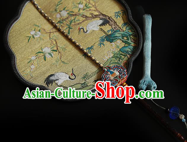 China Kesi Wedding Fan Traditional Hanfu Silk Fan Handmade Crane Peach Pattern Palace Fan China Kesi Wedding Fan Traditional Hanfu Silk Fan Handmade Crane Peach Pattern Palace Fan