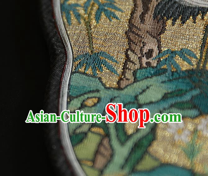 China Kesi Wedding Fan Traditional Hanfu Silk Fan Handmade Crane Peach Pattern Palace Fan China Kesi Wedding Fan Traditional Hanfu Silk Fan Handmade Crane Peach Pattern Palace Fan