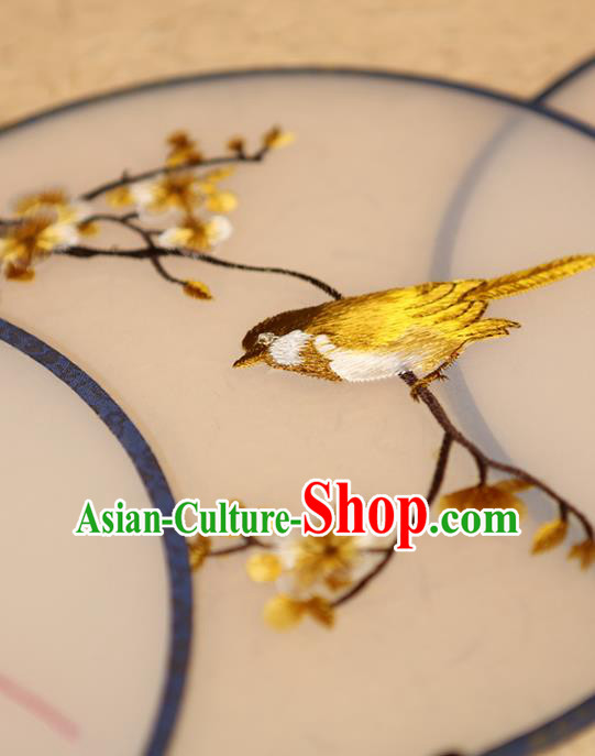 China Handmade Embroidered Plum Bird Circular Fan Ancient Hanfu Palace Fan Traditional Silk Fans China Handmade Embroidered Plum Bird Circular Fan Ancient Hanfu Palace Fan Traditional Silk Fans