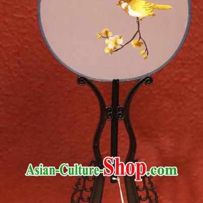 China Embroidered Plum Bird Circular Fan Ancient Hanfu Palace Fan Traditional Silk Fans