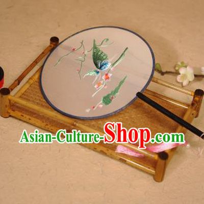 China Traditional Silk Fans Embroidered Butterfly Circular Fan Ancient Hanfu Palace Fan