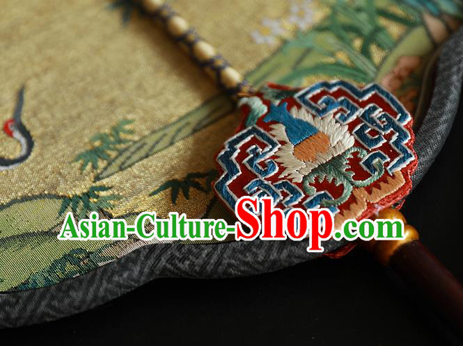 China Kesi Wedding Fan Traditional Hanfu Silk Fan Handmade Crane Peach Pattern Palace Fan China Kesi Wedding Fan Traditional Hanfu Silk Fan Handmade Crane Peach Pattern Palace Fan