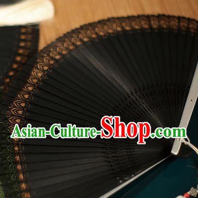 China Traditional Carving Fan Accordion Classical Folding Fan Black Bamboo Fans