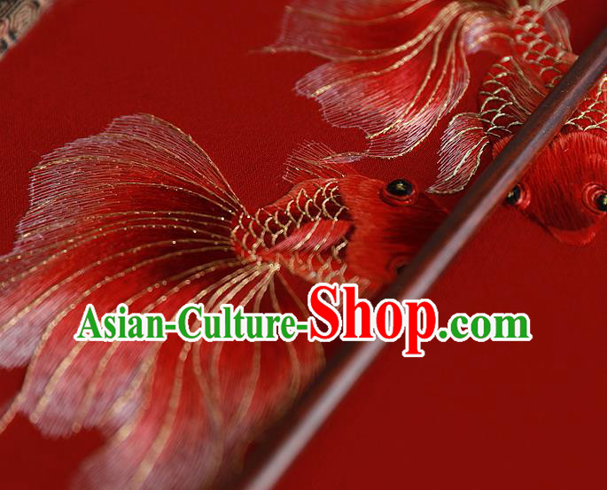 China Wedding Red Silk Fan Traditional Hanfu Circular Fan Handmade Embroidered Goldfish Palace Fan China Wedding Red Silk Fan Traditional Hanfu Circular Fan Handmade Embroidered Goldfish Palace Fan