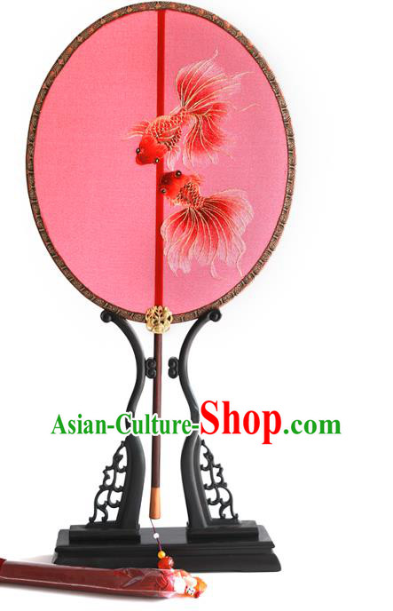China Wedding Red Silk Fan Traditional Hanfu Circular Fan Handmade Embroidered Goldfish Palace Fan China Wedding Red Silk Fan Traditional Hanfu Circular Fan Handmade Embroidered Goldfish Palace Fan