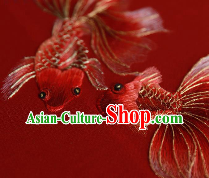China Wedding Red Silk Fan Traditional Hanfu Circular Fan Handmade Embroidered Goldfish Palace Fan China Wedding Red Silk Fan Traditional Hanfu Circular Fan Handmade Embroidered Goldfish Palace Fan