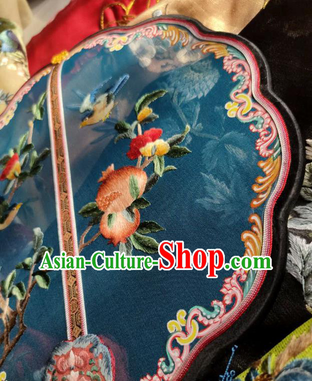 China Traditional Court Hanfu Fan Handmade Embroidered Pomegranate Palace Fan Wedding Blue Silk Fan China Traditional Court Hanfu Fan Handmade Embroidered Pomegranate Palace Fan Wedding Blue Silk Fan