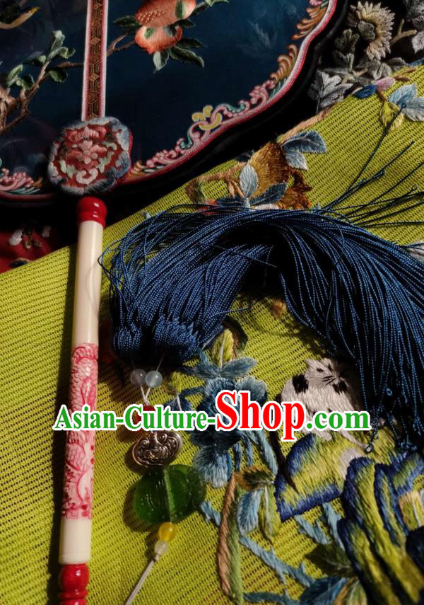 China Traditional Court Hanfu Fan Handmade Embroidered Pomegranate Palace Fan Wedding Blue Silk Fan China Traditional Court Hanfu Fan Handmade Embroidered Pomegranate Palace Fan Wedding Blue Silk Fan