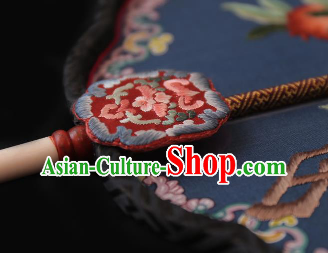 China Traditional Court Hanfu Fan Handmade Embroidered Pomegranate Palace Fan Wedding Blue Silk Fan China Traditional Court Hanfu Fan Handmade Embroidered Pomegranate Palace Fan Wedding Blue Silk Fan