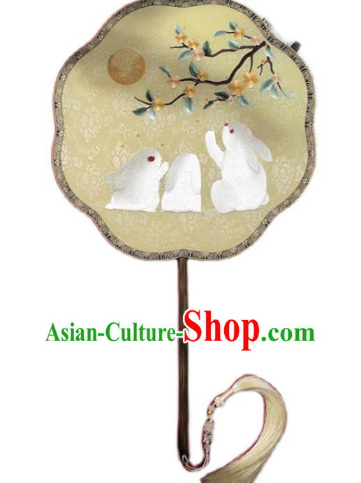 China Traditional Silk Fans Ancient Hanfu Palace Fan Embroidered Rabbit Fan China Traditional Silk Fans Ancient Hanfu Palace Fan Embroidered Rabbit Fan
