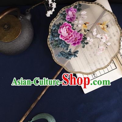 China Ancient Princess Palace Fan Traditional Hanfu Silk Fans Handmade Embroidered Peony Fan