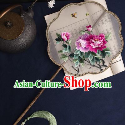 China Traditional Hanfu Silk Fans Handmade Embroidered Peony Fan Ancient Princess Palace Fan