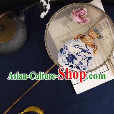 China Ancient Palace Fan Traditional Hanfu Mottled Bamboo Circular Fan Handmade Suzhou Embroidered Vase Silk Fans