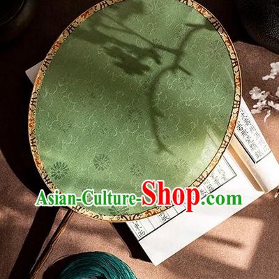 China Traditional Green Silk Palace Fan Handmade Song Dynasty Hanfu Bamboo Circular Fan